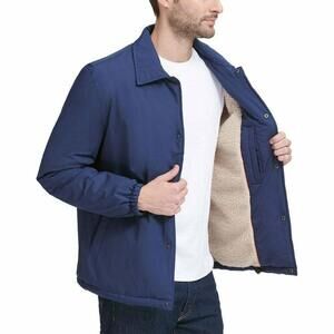 NEW Cole Haan Faux Shearling Sherpa Lined Coach Coat Jacket Blue XL
